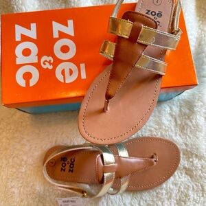 Zack & Zoey Gold Metallic and Brown Thong Sandals